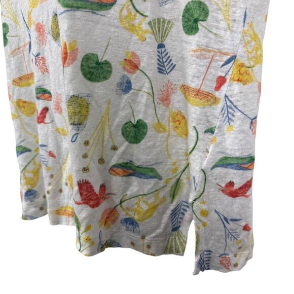 Joie 100% Linen Short Sleeve V-Neck Print Collared Top Shirt Dolman Womens sz L - Picture 8 of 16